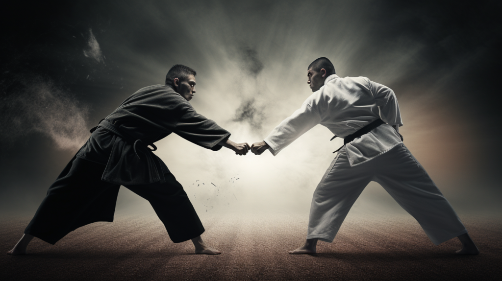 An image depicting a jiu jitsu fighter vs jiu jitsu