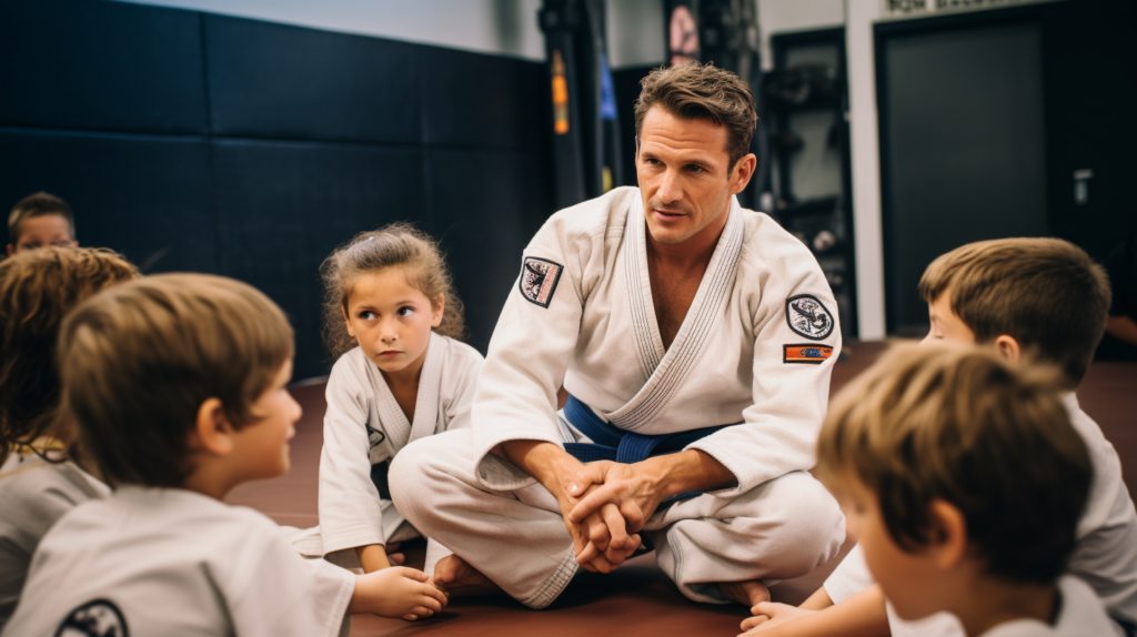 a blue belt instructor teaching young students