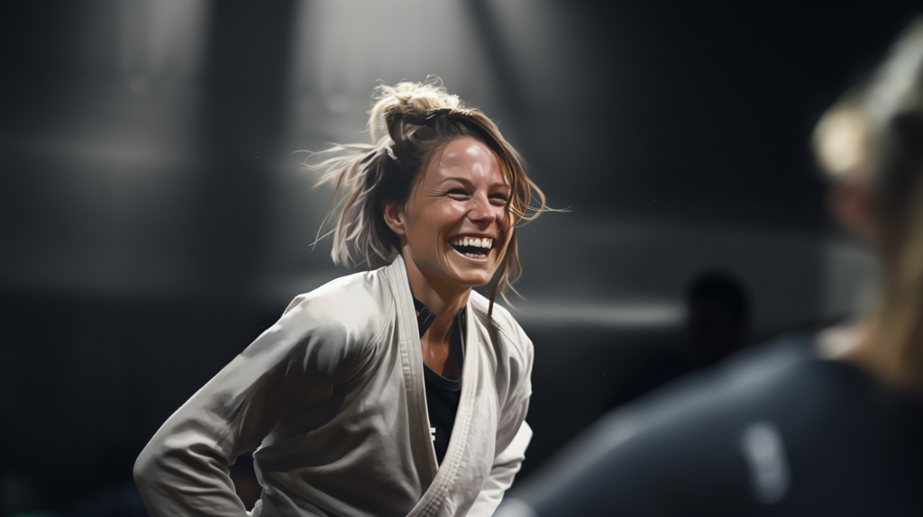 a woman training jiu jitsu