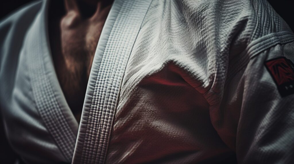 A very close up image of a bjj gi