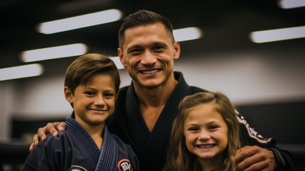 two BJJ Kids and their coach