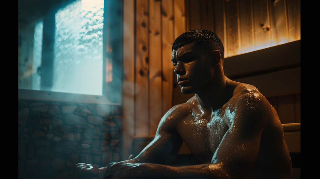 A bjj competitor sat in a sauna cutting weight